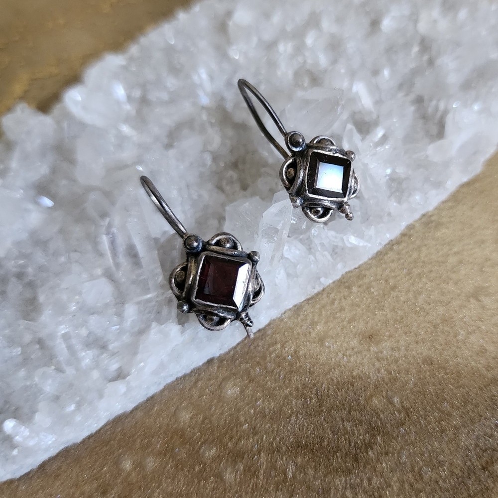 Garnet Sterling Silver Dainty Drop Earrings - Picture 2 of 5